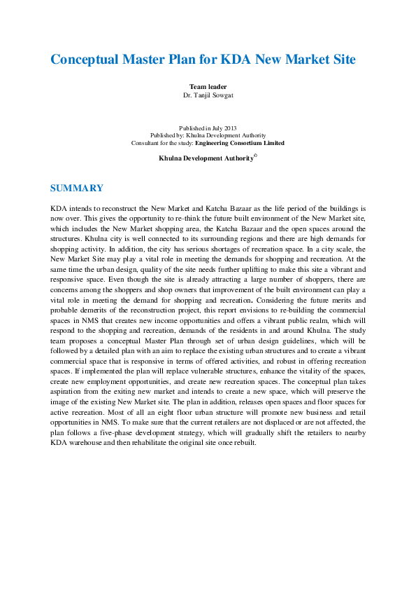 (DOC) Conceptual Master Plan for KDA New Market, Khulna Tanjil Sowgat