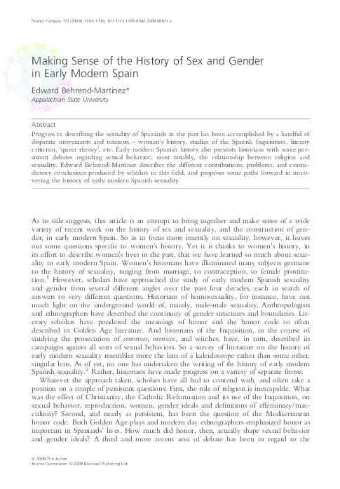 (PDF) Making Sense of the History of Sex and Gender in Early Modern Spain