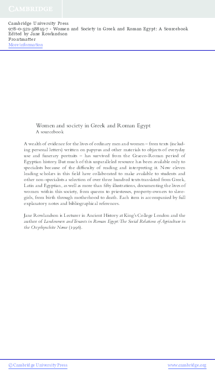 (PDF) Women and society in Greek and Roman Egypt