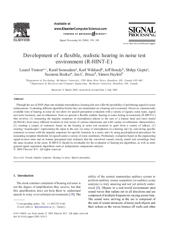 (PDF) Development of aexible, realistic hearing in noise test ...