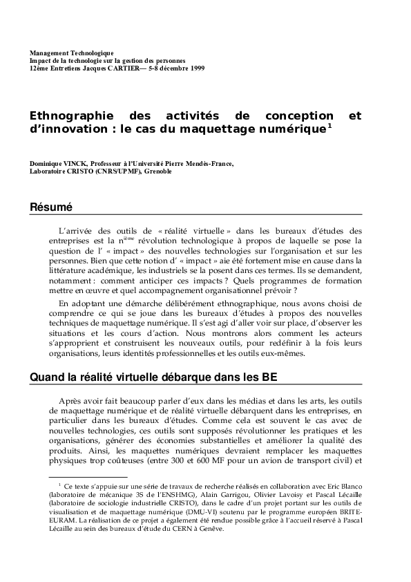(DOC) Ethnographie des activités de conception et d’innovation le cas