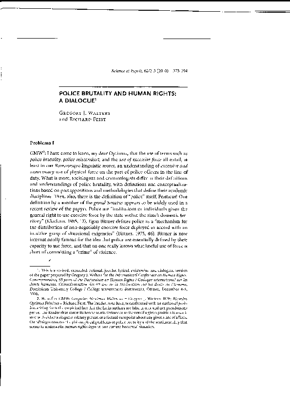 (PDF) POLICE BRUTALITY AND HUMAN RIGHTS: A DIALOGUE