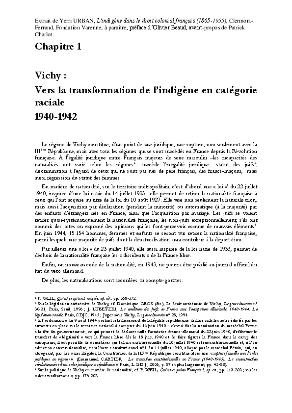 (PDF) L'indigène dans le droit colonial français (18651955) Extrait