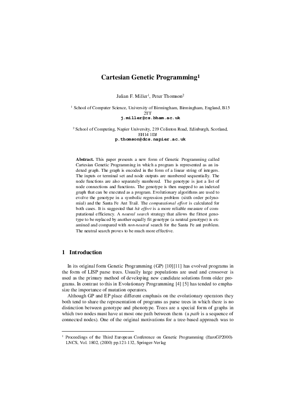 (PDF) Cartesian Genetic Programming