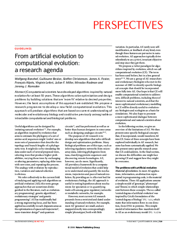 (PDF) GuidelinesFrom artificial evolution to computational evolution: a ...