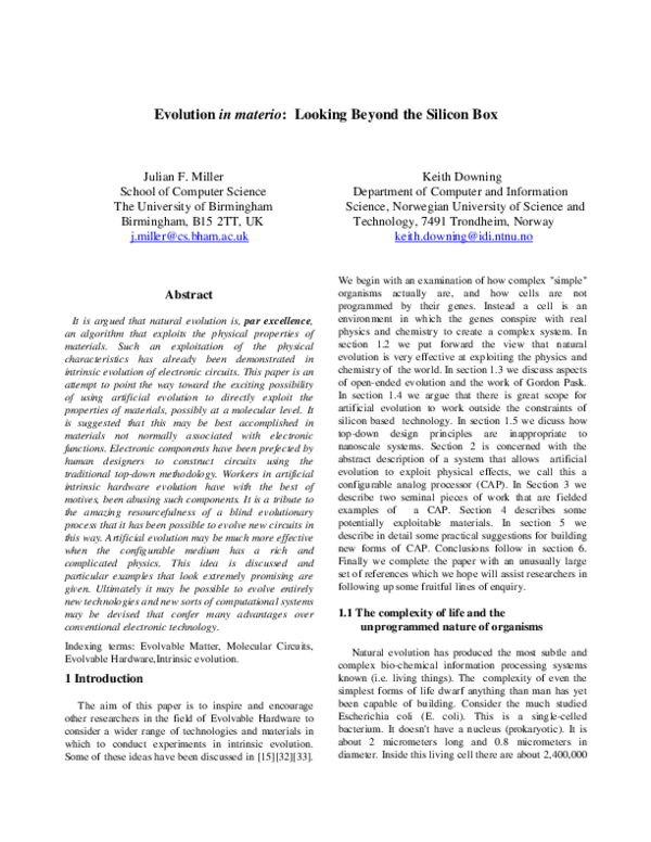 (PDF) Evolution in materio: Looking Beyond the Silicon Box