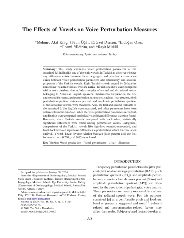 (PDF) The Effects of Vowels on Voice Perturbation Measures