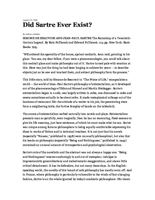 (PDF) Did Sartre ever exist? | Anthony Gottlieb - Academia.edu