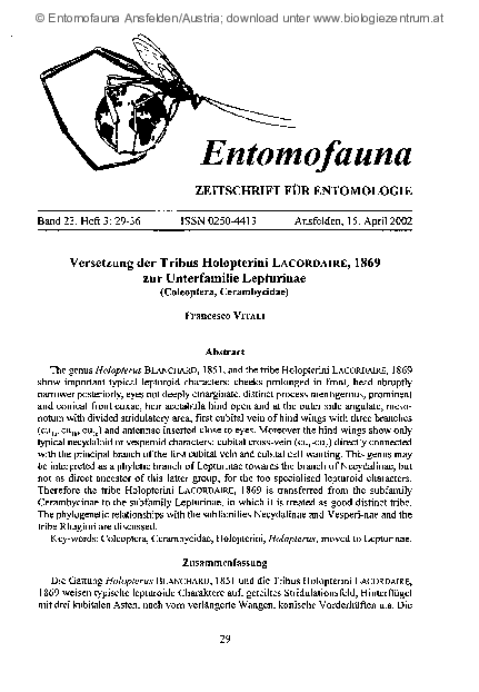 (PDF) Versetzung der Tribus Holopterini Lacordaire, 1869 zur