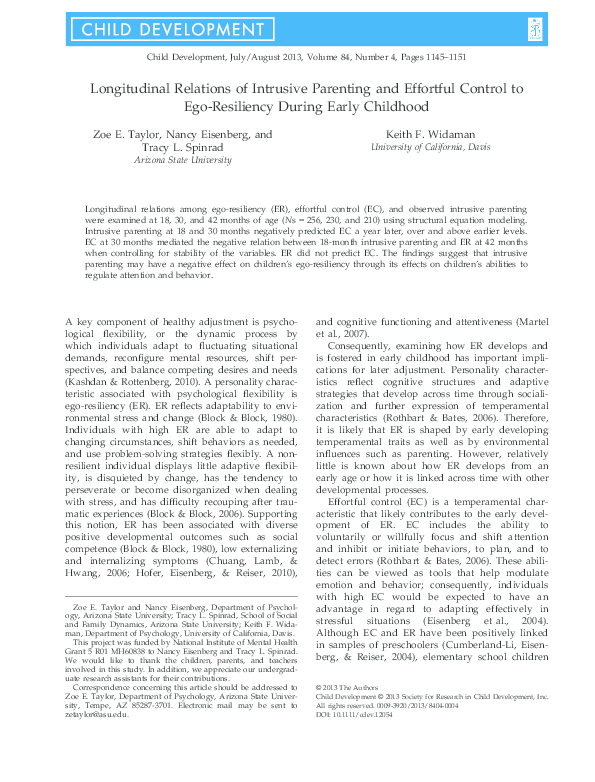 (PDF) Longitudinal Relations of Intrusive Parenting and Effortful ...