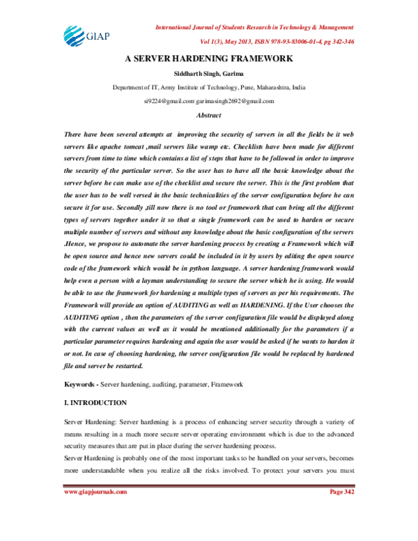 (PDF) A SERVER HARDENING FRAMEWORK