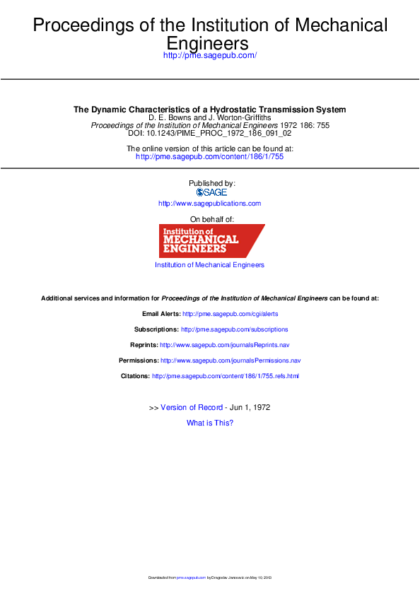 (PDF) The Dynamic Characteristics of a Hydrostatic Transmission