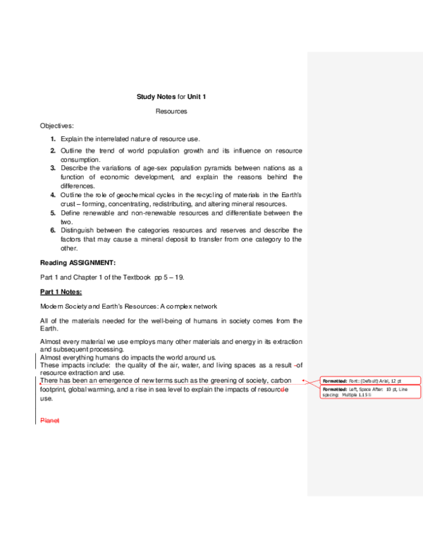 (DOC) Study Notes for Unit 1