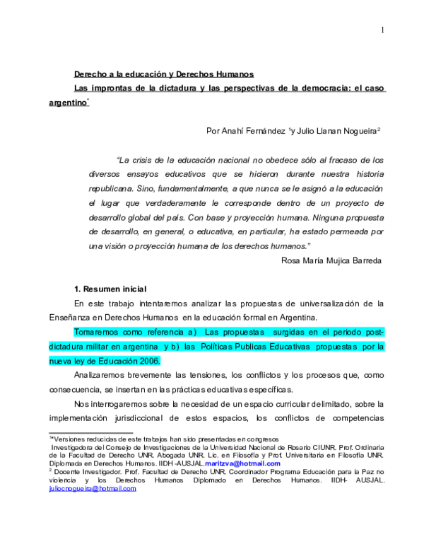 (DOC) Derecho a la educacion y Derechos Humanos version revista actualizado