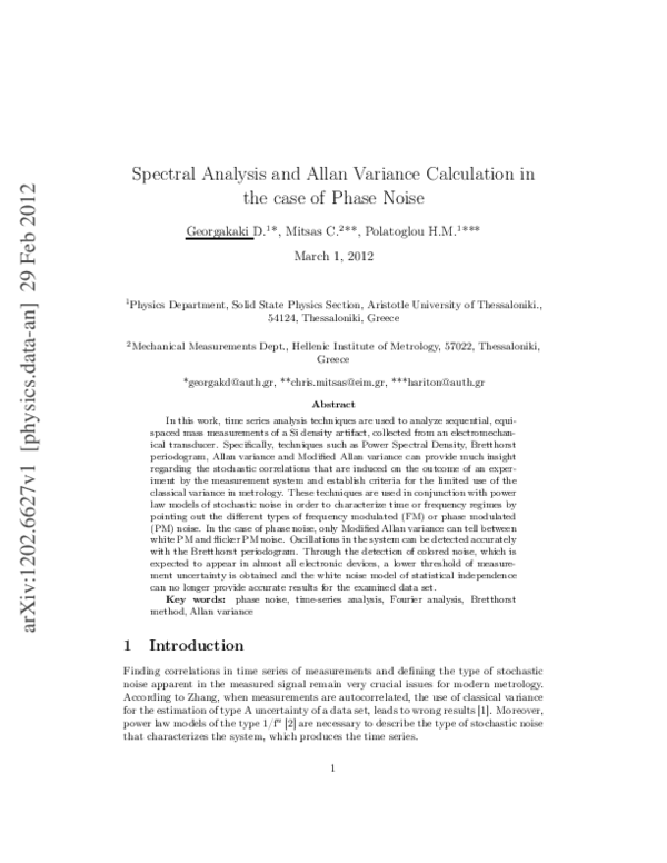 (PDF) Spectral analysis and Allan variance calculation in the case of ...