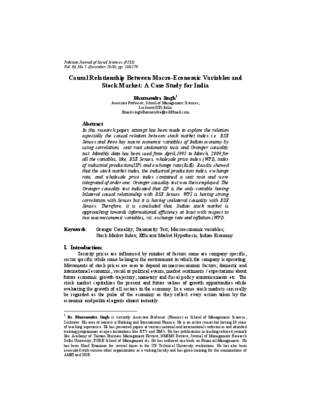 (PDF) Causal Relationship Between Macro-Economic Variables and Stock ...