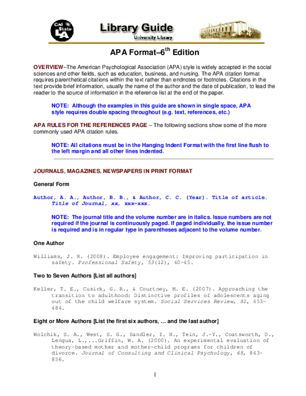 PDF) APA Format–6th EditionMagazine ArticleOTHER ONLINE RESOURCES 