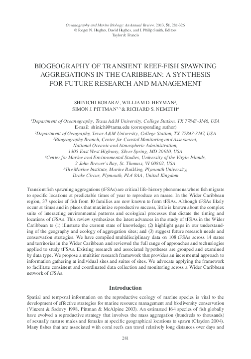 (PDF) Biogeography of transient reef fish spawning aggregations in the ...