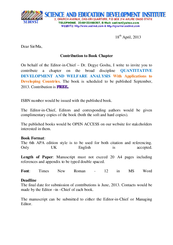 (DOC) Guideline to Contribution to Book Chapter - QUANTITATIVE ...
