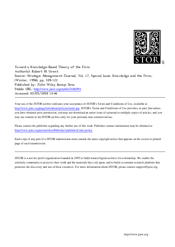 PDF) Toward a Knowledge-Based Theory of the FirmTOWARD A KNOWLEDGE 
