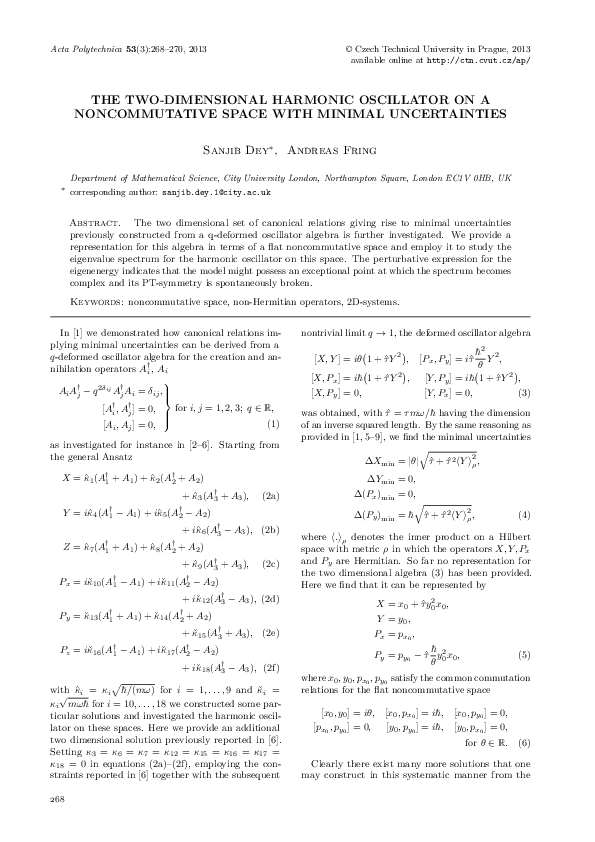 (PDF) The Two-dimensional Harmonic Oscillator on a Noncommutative Space ...