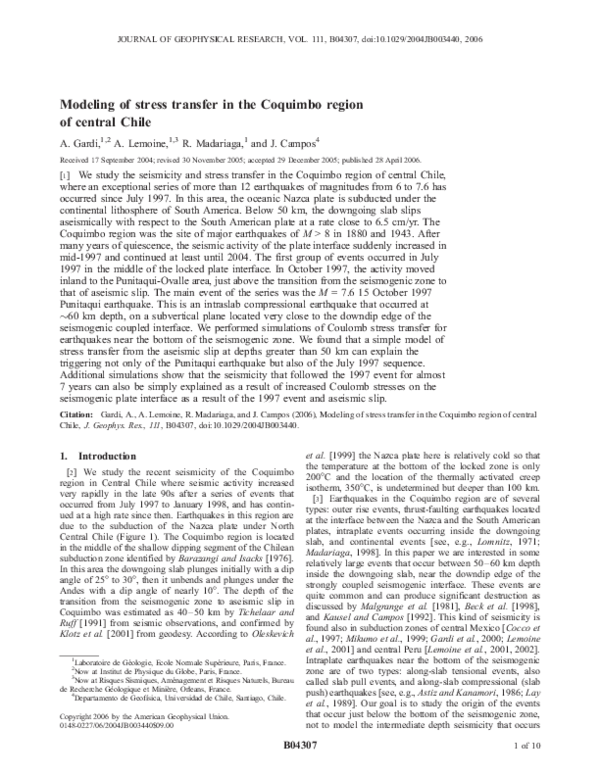 (PDF) Modeling of stress transfer in the Coquimbo region of central Chile