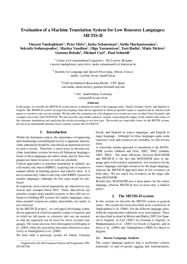 (PDF) Evaluation of a Machine Translation System for Low Resource ...