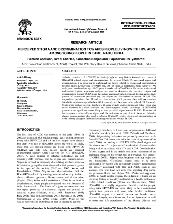 (PDF) Perceived Stigma and Discrimination towards People Living With ...