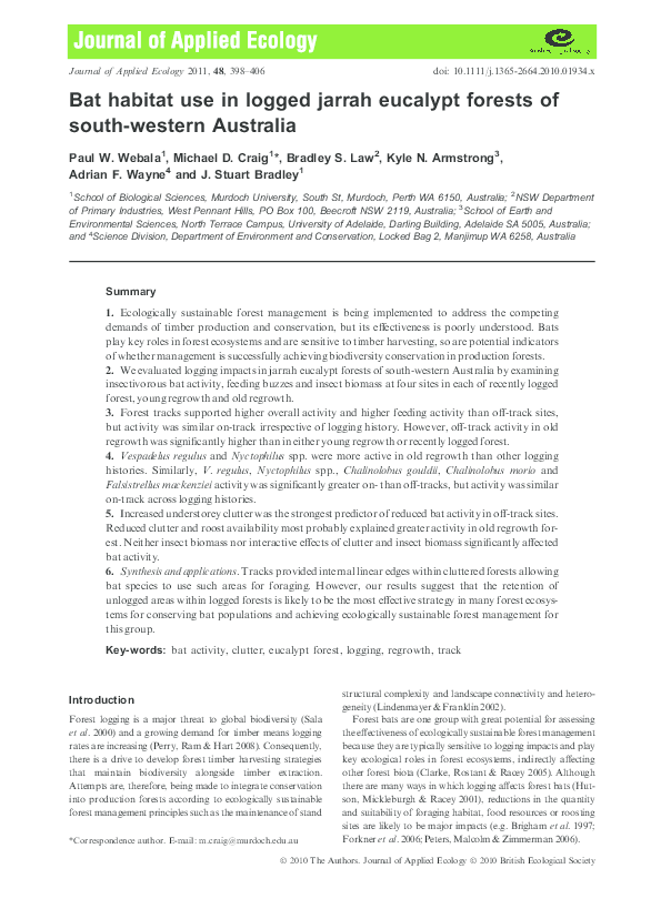 (PDF) Bat habitat use in logged jarrah eucalypt forests of south ...