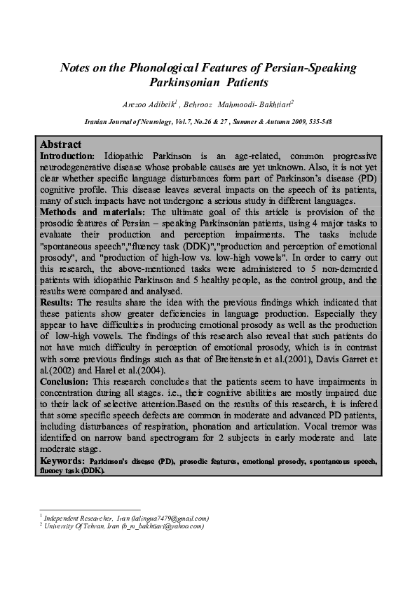 (PDF) Notes on the Phonological Features of Persian-Speaking ...