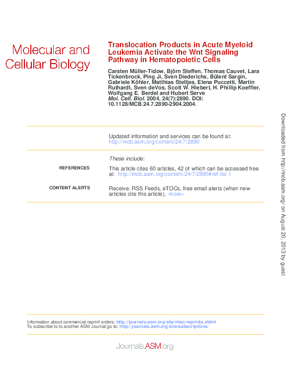 (PDF) Translocation Products in Acute Myeloid Leukemia Activate the Wnt ...
