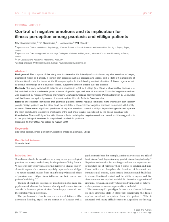 (PDF) Control of negative emotions and its implication for illness ...