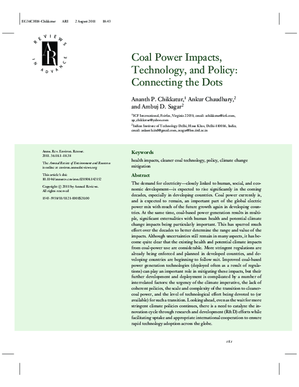 (PDF) Coal Power Impacts, Technology, and Policy: Connecting the Dots