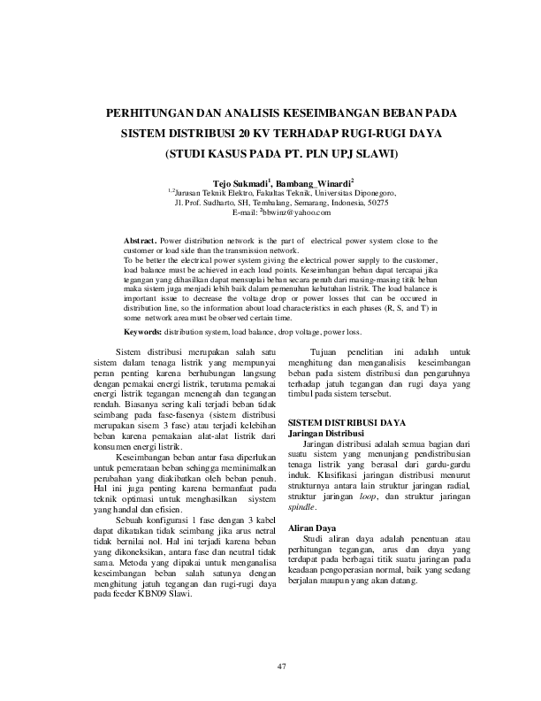 Pdf Perhitungan Dan Analisis Keseimbangan Beban Pada Sistem Distribusi 20 Kv Terhadap Rugi Rugi Daya Firman Johannes Academia Edu