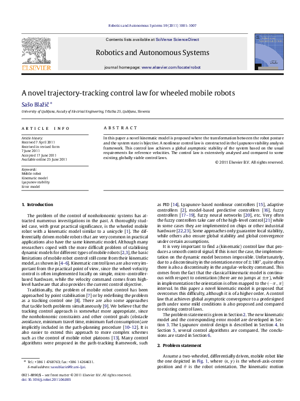 (PDF) A novel trajectory tracking control law for wheeled mobile robots