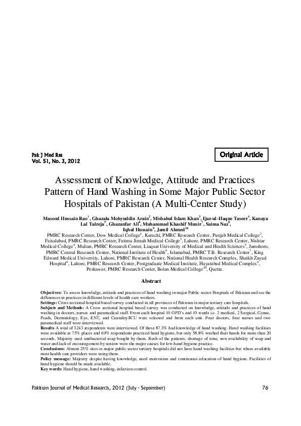 (PDF) Assessment of Knowledge, Attitude and Practices Pattern of Hand ...
