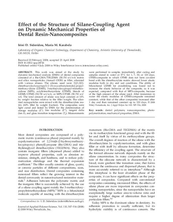 (PDF) Effect of the Structure of SilaneCoupling Agent on Dynamic