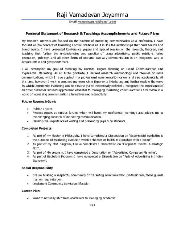 (DOC) Personal Statement of Research