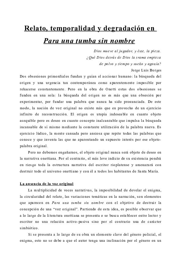 (DOC) Relato, temporalidad y degradación en "Para una tumba sin nombre