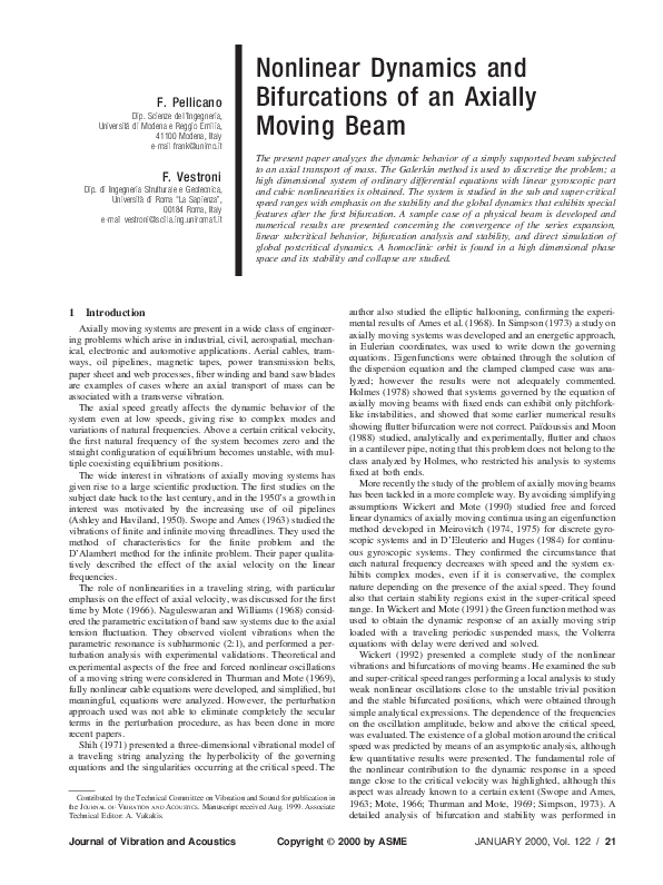 (PDF) Dynamics and Bifurcations of an Axially Moving Beam j