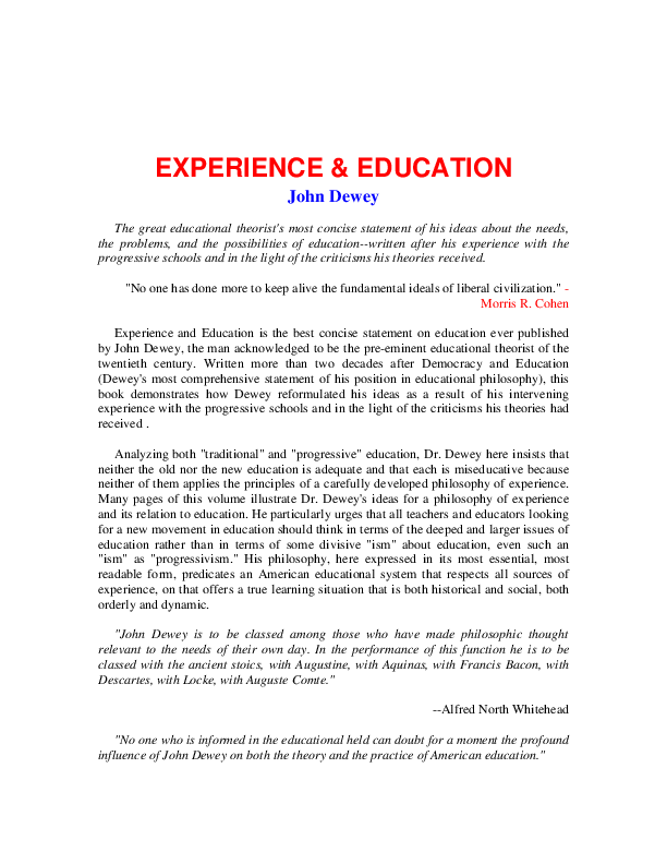 John Dewey Experience And Education