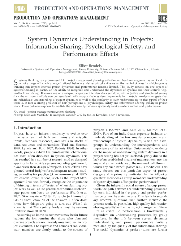 (PDF) System Dynamics Understanding in Projects: Information Sharing ...