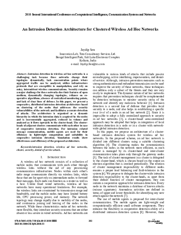 (PDF) An Intrusion Detection Architecture for Clustered Wireless Ad Hoc ...