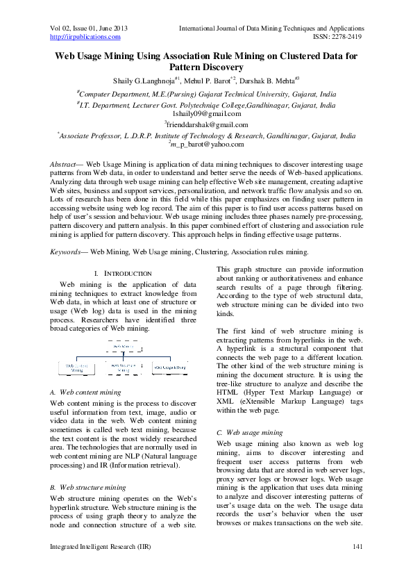 (PDF) Web Usage Mining Using Association Rule Mining on Clustered Data ...