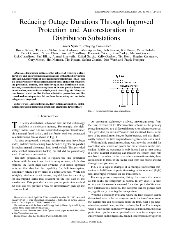 (PDF) Reducing Outage Durations Through Improved Protection and