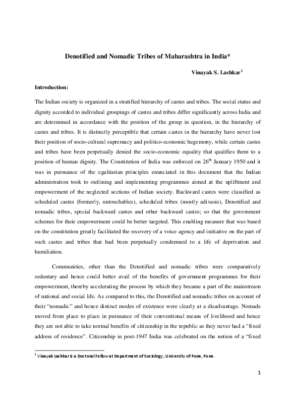 Denotified and Nomadic Tribes of Maharashtra in India