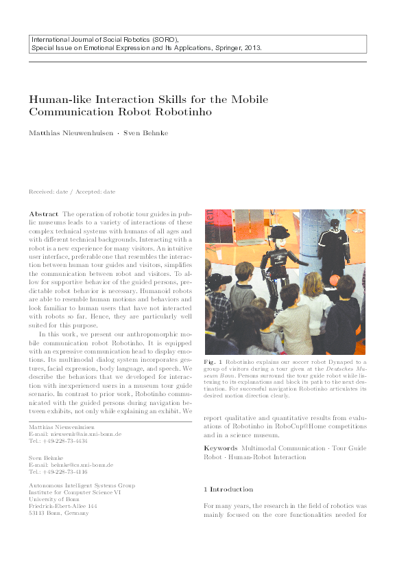 (PDF) Human-like Interaction Skills for the Mobile Communication Robot ...
