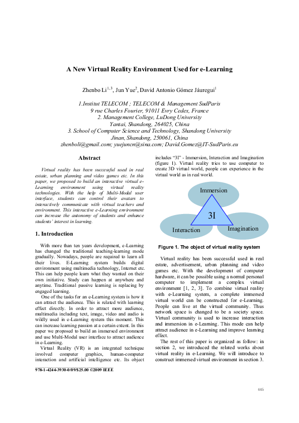 (PDF) A new virtual reality environment used for e-Learning