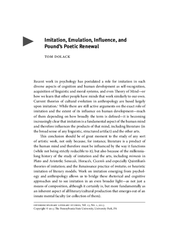 (PDF) Imitation, Emulation, Influence and Pound’s Poetic Renewal