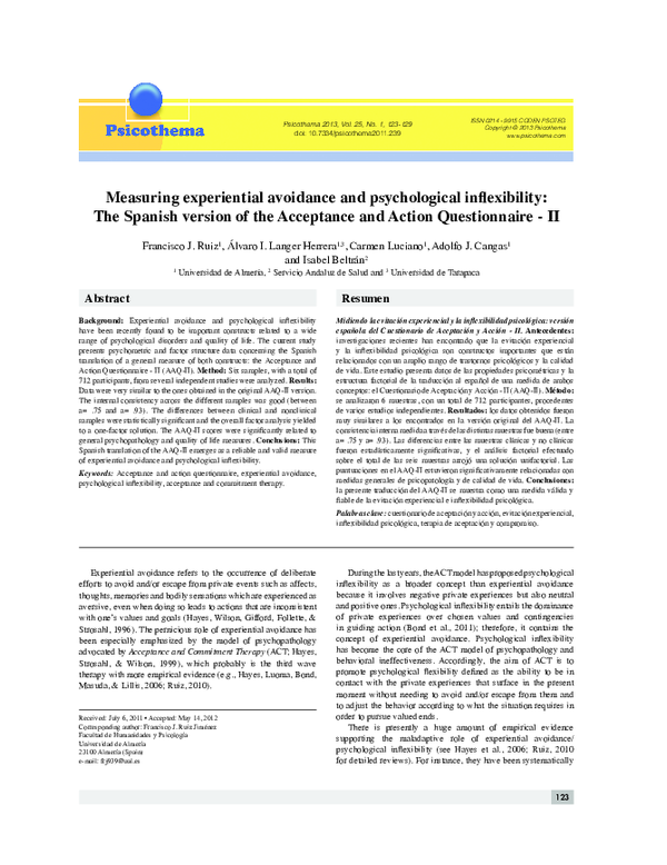 (PDF) Measuring experiential avoidance and psychological inflexibility